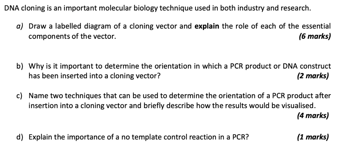Solved DNA Cloning Is An Important Molecular Biology | Chegg.com