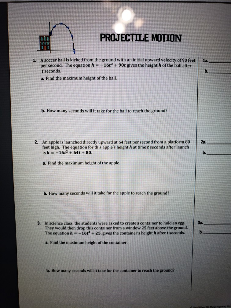 Solved PROJECTILE MOTION A soccer ball is kicked from the