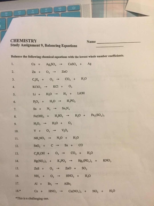 Solved CHEMISTRY Study Assignment 10, Chemical Equations | Chegg.com