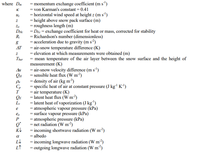 4. Snowmelt Rates Table 2 presents average daily