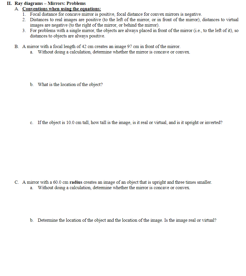 Solved II. Ray diagrams - Mirrors: Problems A. Conventions | Chegg.com