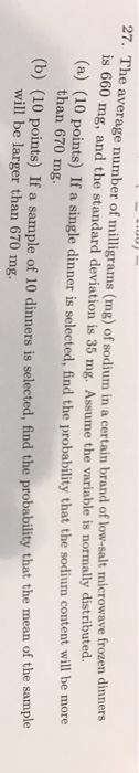 Solved 27. The Average Number Of Milligrams (mg) Of Sodium | Chegg.com