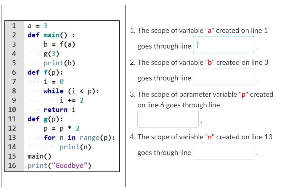Solved Python Answer the 4 scope questions shown to the | Chegg.com