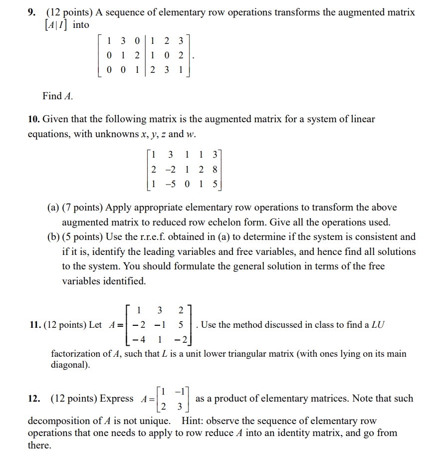 Solved 9. 12 points A sequence of elementary row Chegg