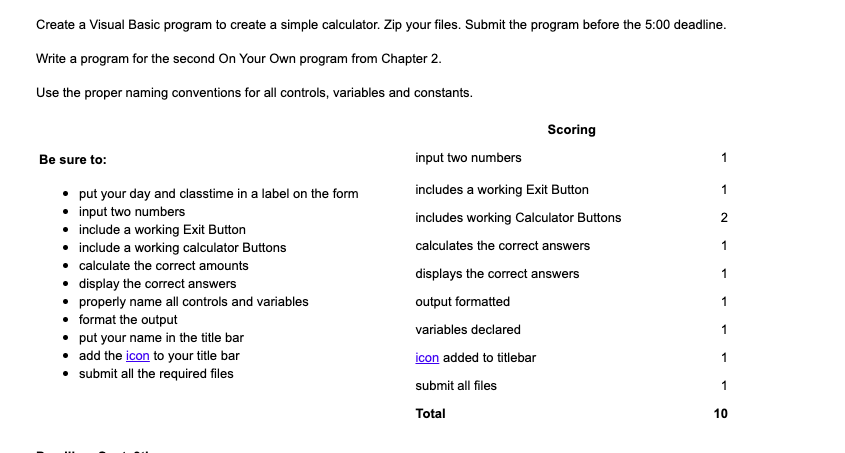 Solved Create a Visual Basic program to create a simple | Chegg.com