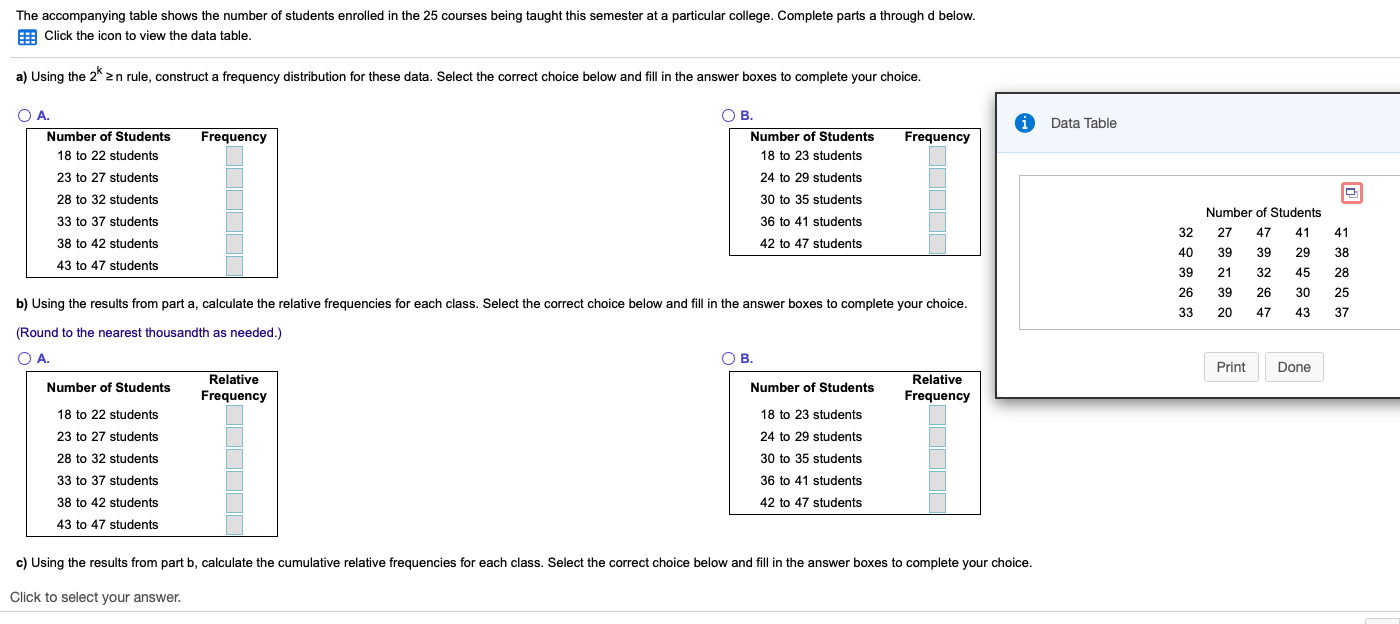 Solved The accompanying table shows the number of students | Chegg.com