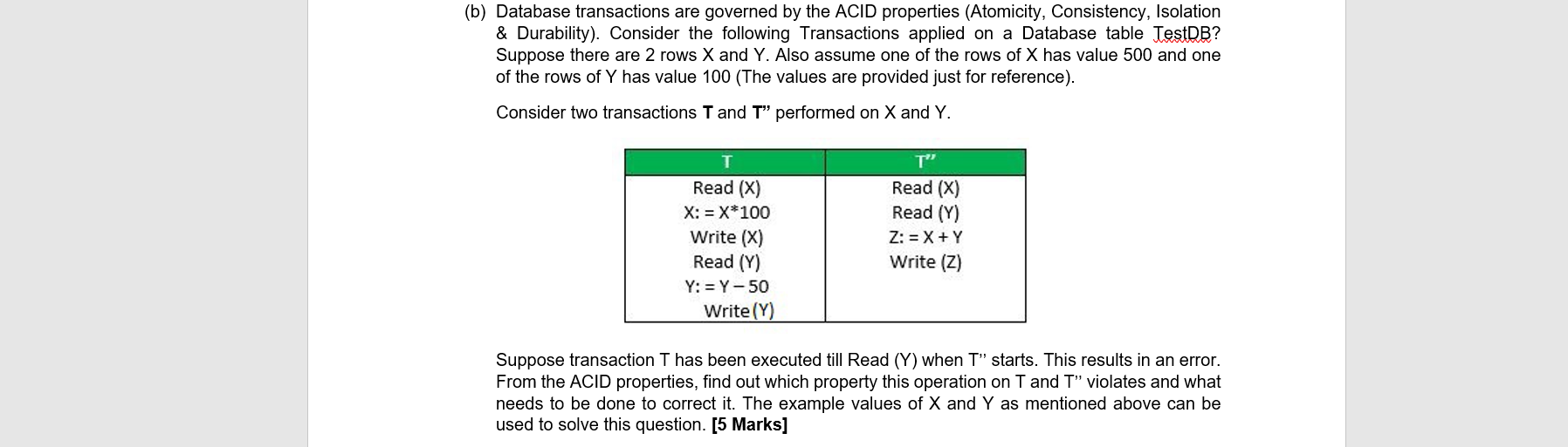 Solved (b) Database Transactions Are Governed By The ACID | Chegg.com