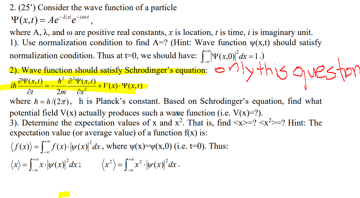 Solved 2 25 Consider The Wave Function Of A Particle Chegg Com