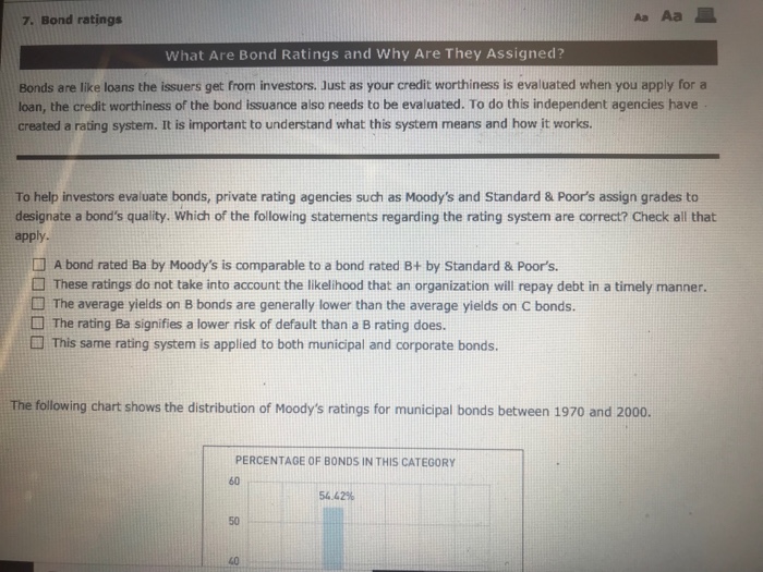 Solved 7. Bond ratings Aa Aa What Are Bond Ratings and Why | Chegg.com