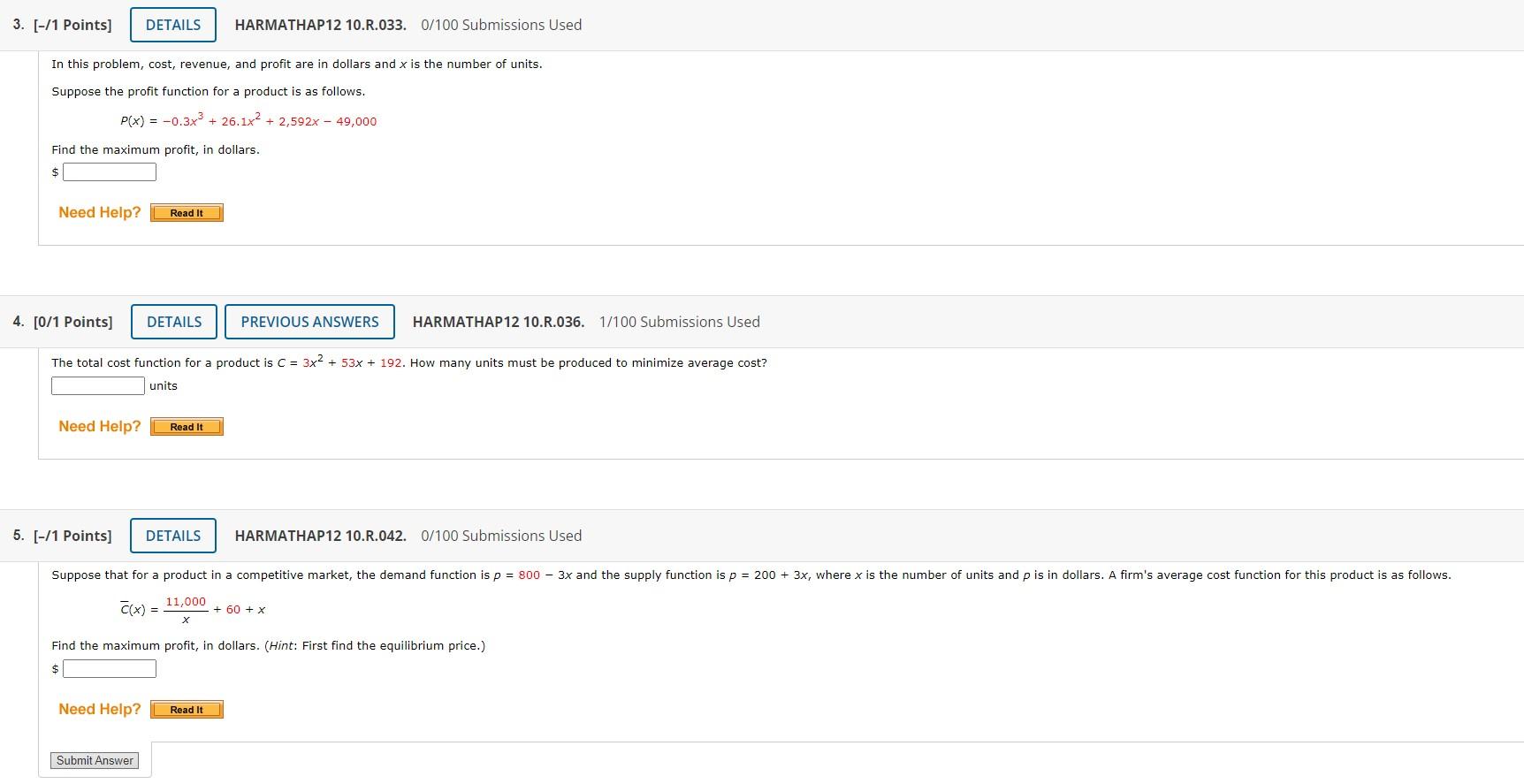 Solved In this problem, cost, revenue, and profit are in | Chegg.com