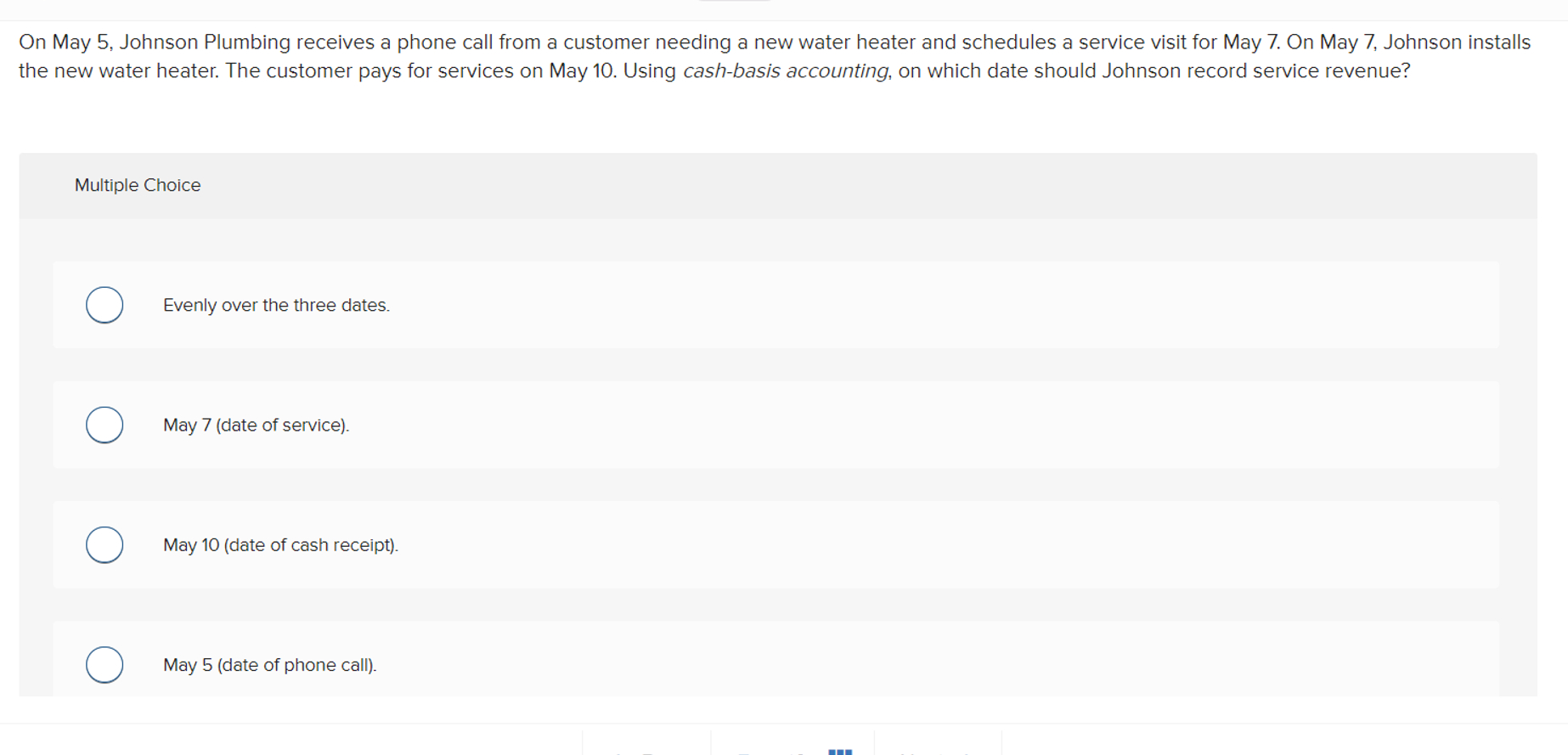 Solved On May 5, ﻿Johnson Plumbing receives a phone call