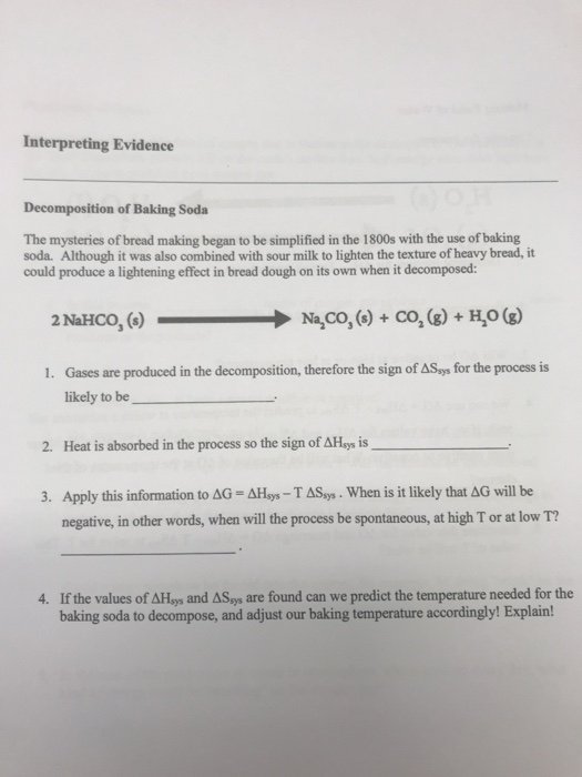 Solved Interpreting Evidence Decomposition of Baking Soda | Chegg.com