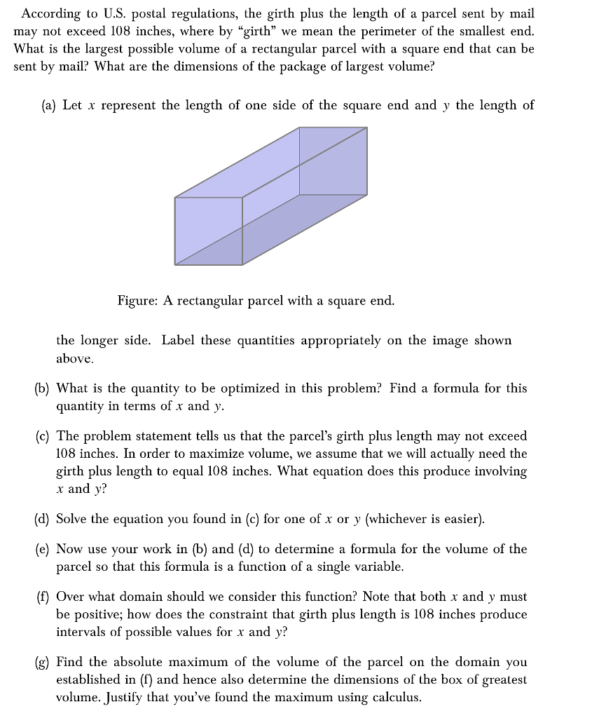 Solved According to U.S. postal regulations, the girth plus