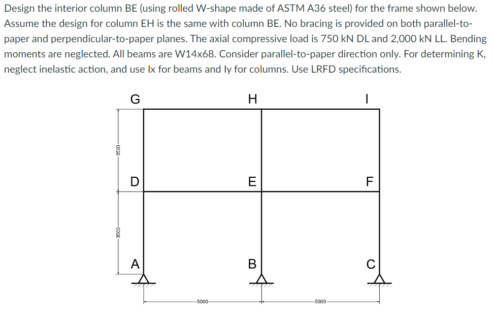 Solved Design the interior column BE (using rolled W-shape | Chegg.com