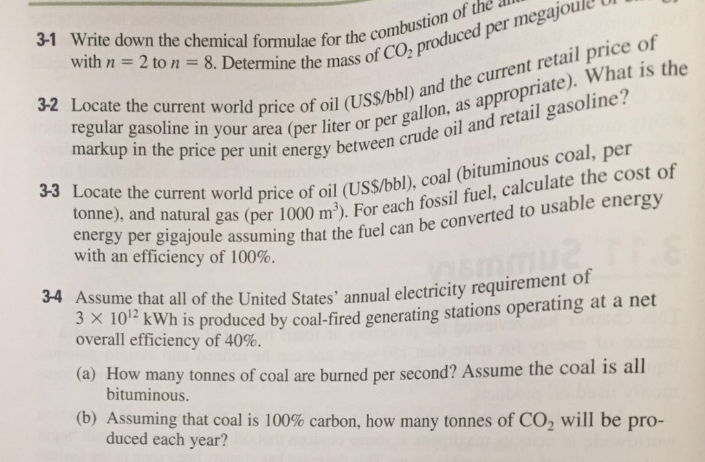 Solved The Mass Of Co, Produced Per Megajoul Price Of Oil 