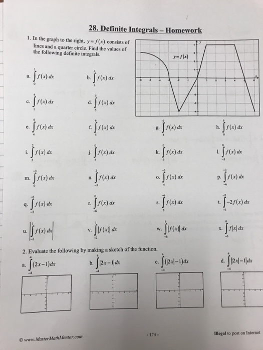 Solved 28. Definite Integrals Homework 1. In the graph to | Chegg.com