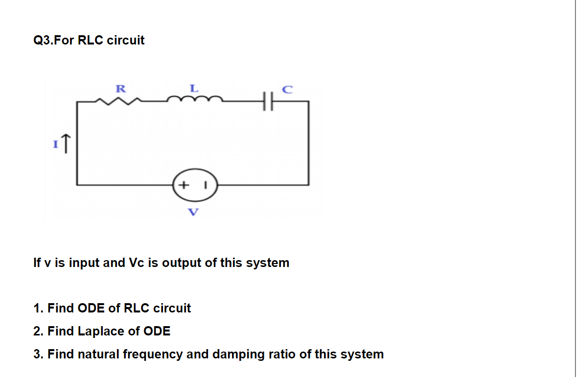 Solved Q3.For RLC circuit R IT + 1 If v is input and Vc is | Chegg.com