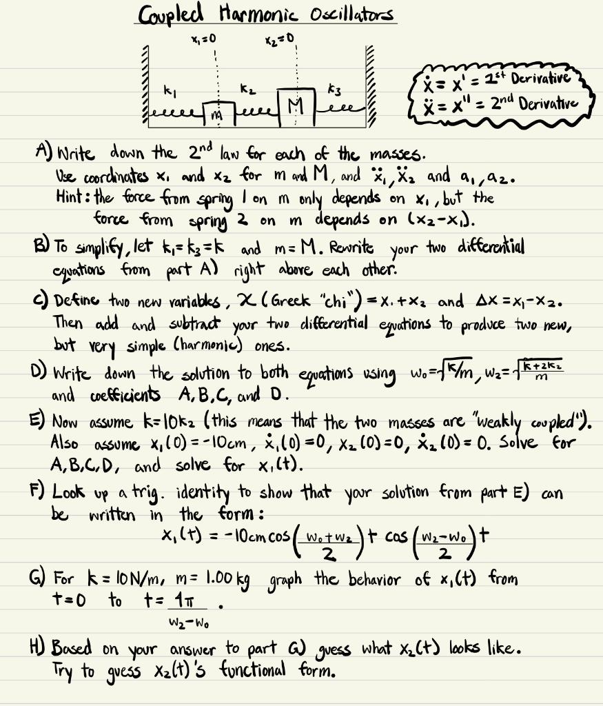Solved Coupled Harmonic Oscillators x=0 X2=0 ku K₂ K3 X = | Chegg.com