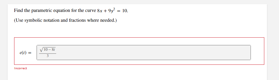 the parametric equation of the curve y 2 8x are