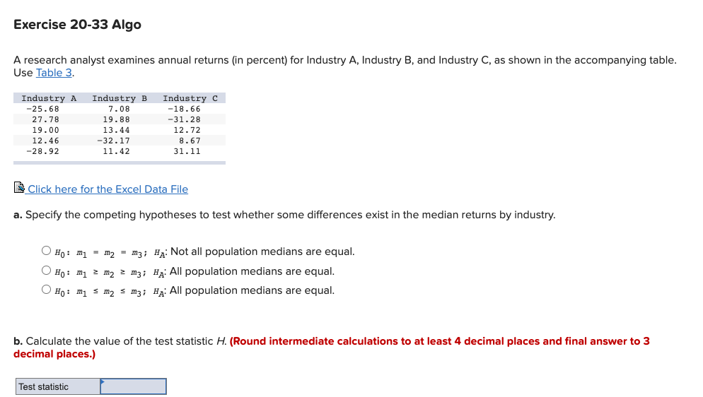 Solved Exercise 20-33 Algo A research analyst examines | Chegg.com