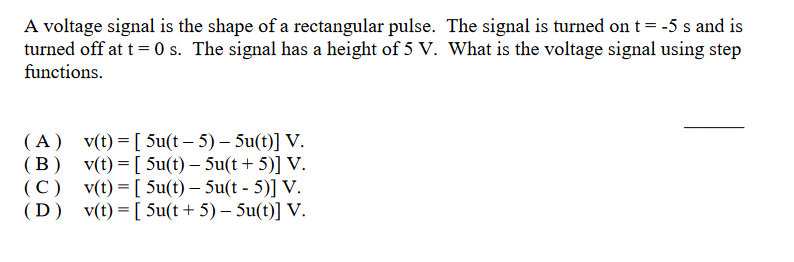 Solved A voltage signal is the shape of a rectangular pulse. | Chegg.com