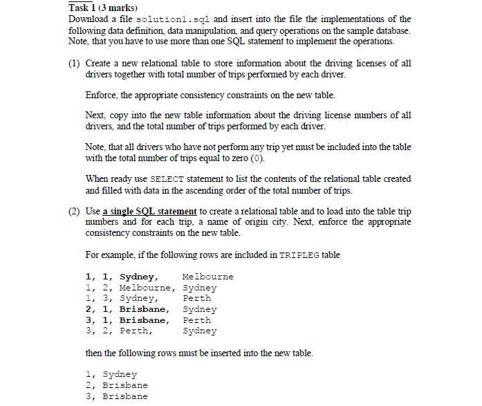 Task 1 (3 marks) Download a file solutionl.sql and | Chegg.com
