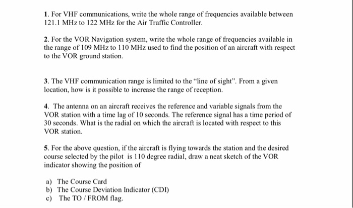 1. For VHF communications, write the whole range of | Chegg.com