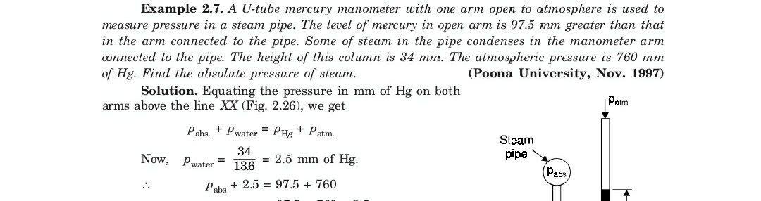 Solved Example 2.7. A U-tube mercury manometer with one arm | Chegg.com
