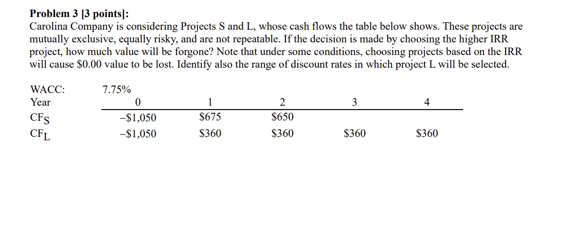 Solved PLEASE USE EXCEL WITH FORMULA !!!!Problem 3 [ 3 | Chegg.com