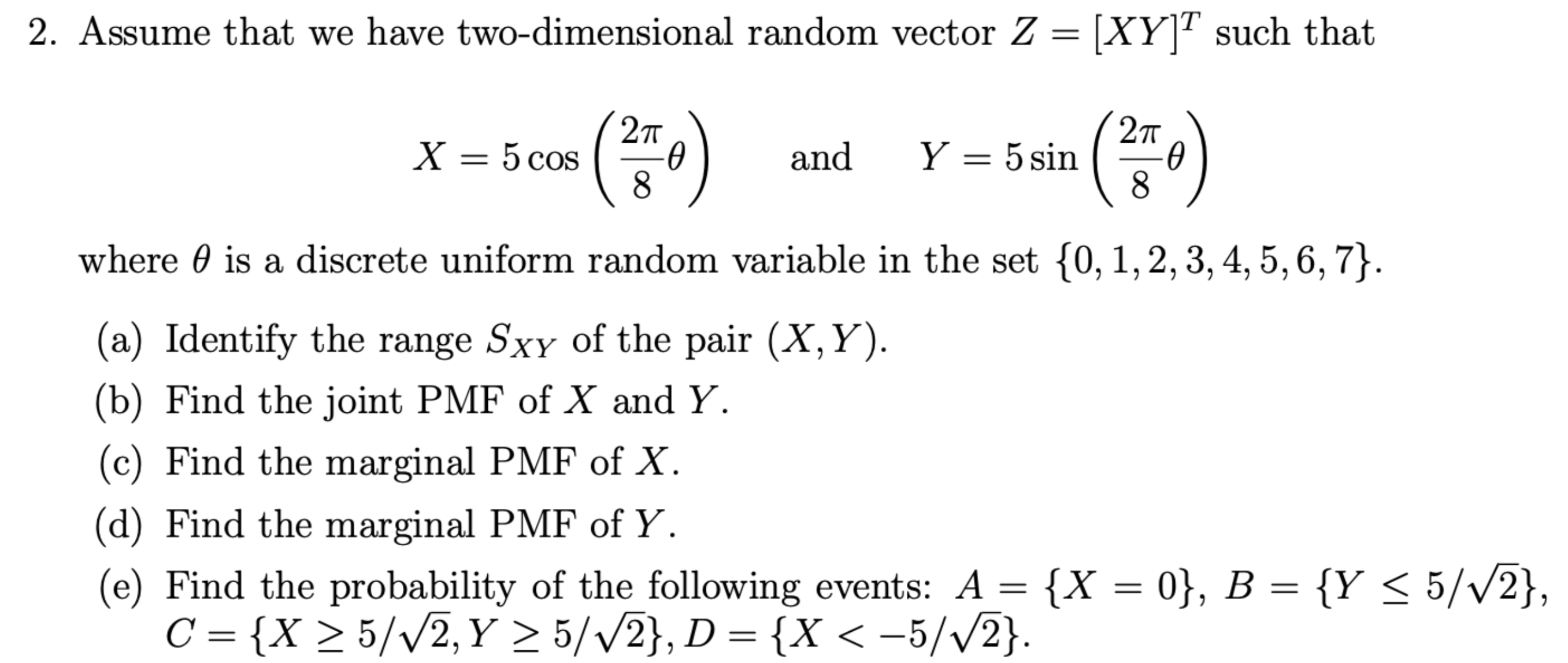 Assume that we have two-dimensional random vector | Chegg.com