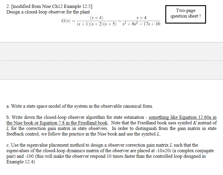 Solved 2. [modified from Nise Ch12 Example 12.5] Design a | Chegg.com