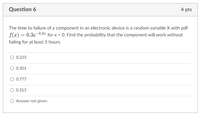 Solved The time to failure of a component in an electronic | Chegg.com