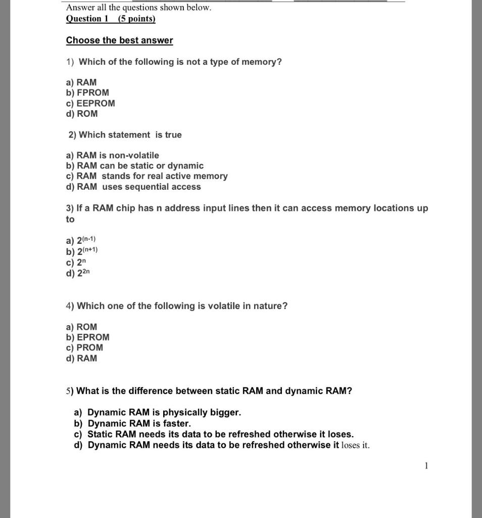 RAM And ROM MCQ Quiz Questions And Answers - ProProfs Quiz