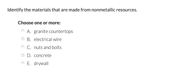 Solved Identify the materials that are made from nonmetallic 