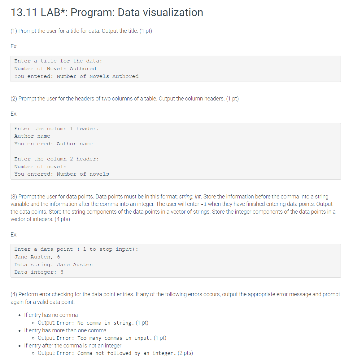 Solved 13.11 LAB* Program Data visualization (1) Prompt