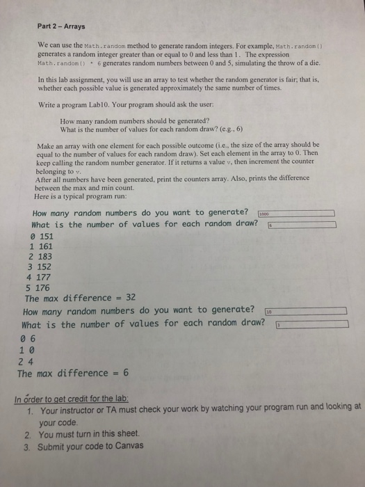 Solved Part 2 -Arrays We can use the Math.random method to | Chegg.com