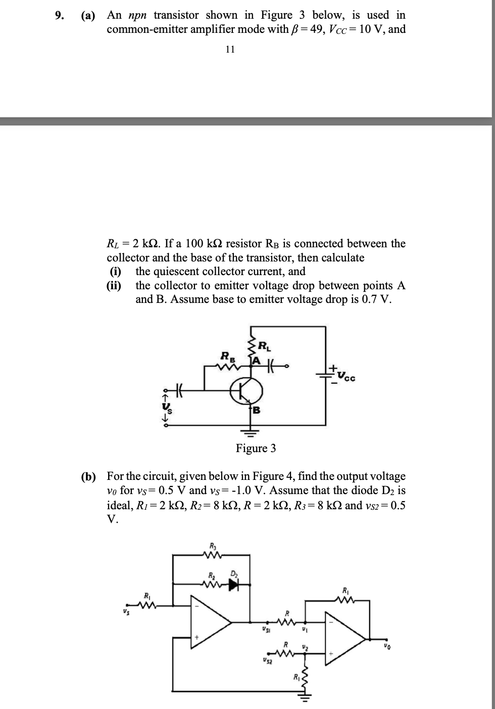 Solved 9. (a) An npn transistor shown in Figure 3 below, is | Chegg.com