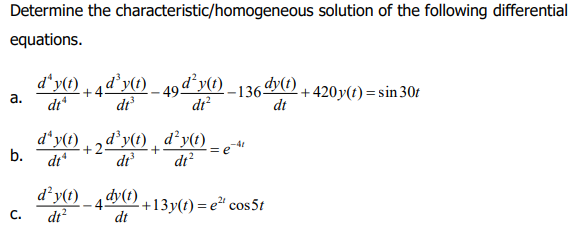 Solved Determine the characteristic/homogeneous solution of | Chegg.com