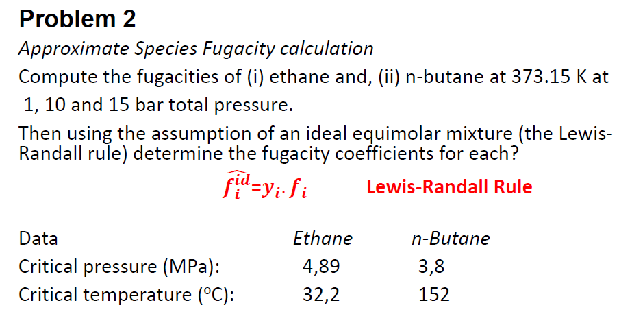 Solved Problem 2 Approximate Species Fugacity calculation | Chegg.com