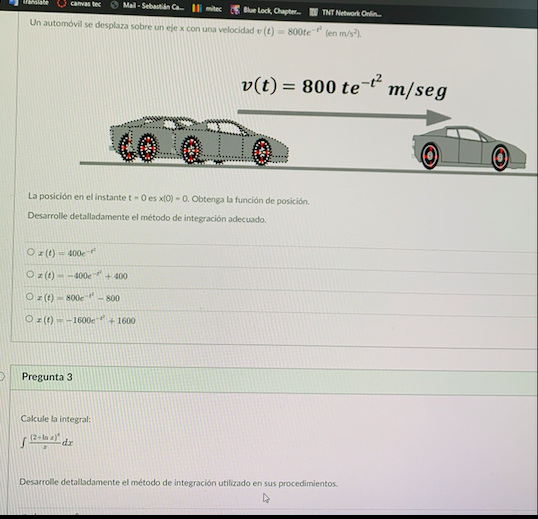 Translate canvas tec Mail-Sebastián Camitec Blue Lock Chapter Un automóvil se desplaza sobre un eje x con una velocidad e(t)