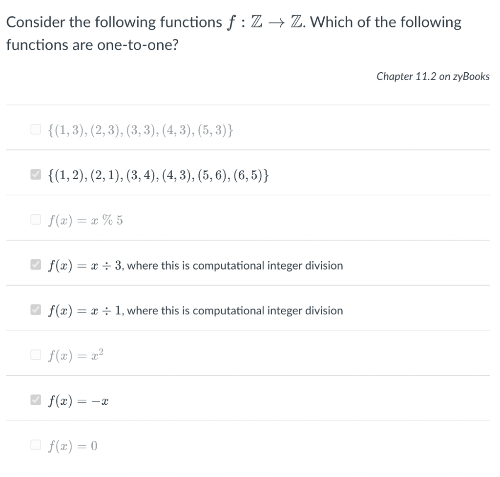 Solved Consider The Following Functions F: Z → Z. Which Of | Chegg.com