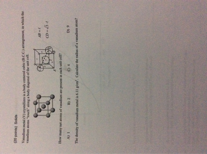Solved (20 points) Solids Vanadium metal (V) crystallizes is