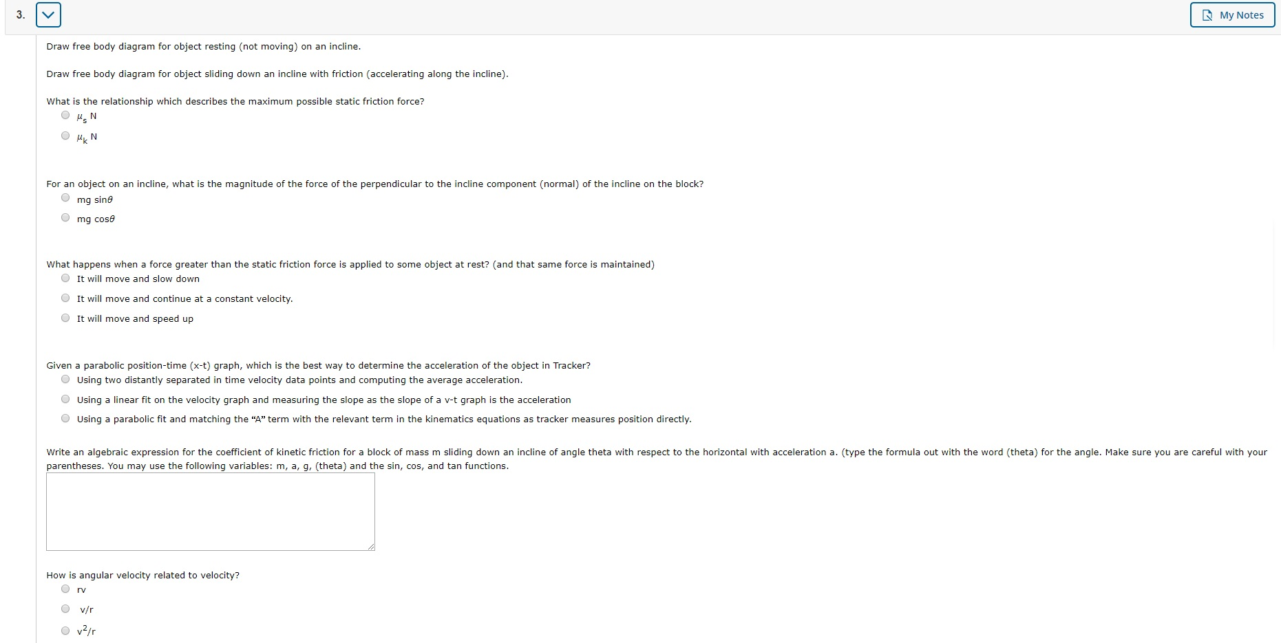 Solved My Notes Draw free body diagram for object resting | Chegg.com