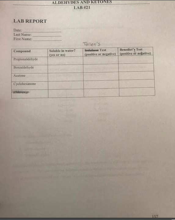 Solved ALDEHYDES AND KETONES LAB 21 LAB REPORT Date Last