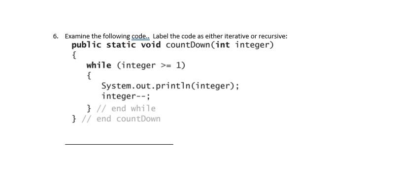 Solved 6. Examine the following code.. Label the code as | Chegg.com