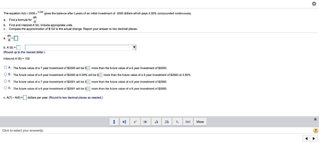 Solved O The Equation A T 00 9 04t Gives The Balance Chegg Com