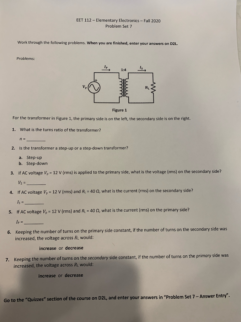 Solved EET 112 - Elementary Electronics - Fall 2020 Problem | Chegg.com