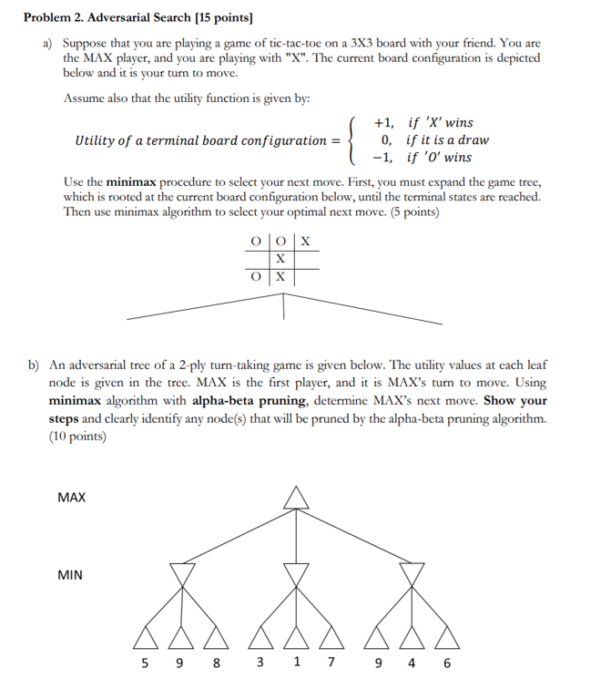 Solved Problem 2. Adversarial Search (15 points) a) Suppose | Chegg.com