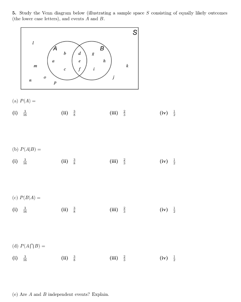 Solved 5. Study the Venn diagram below (illustrating a | Chegg.com