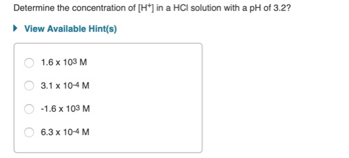 Solved Determine the concentration of [H*] in a HCl solution | Chegg.com